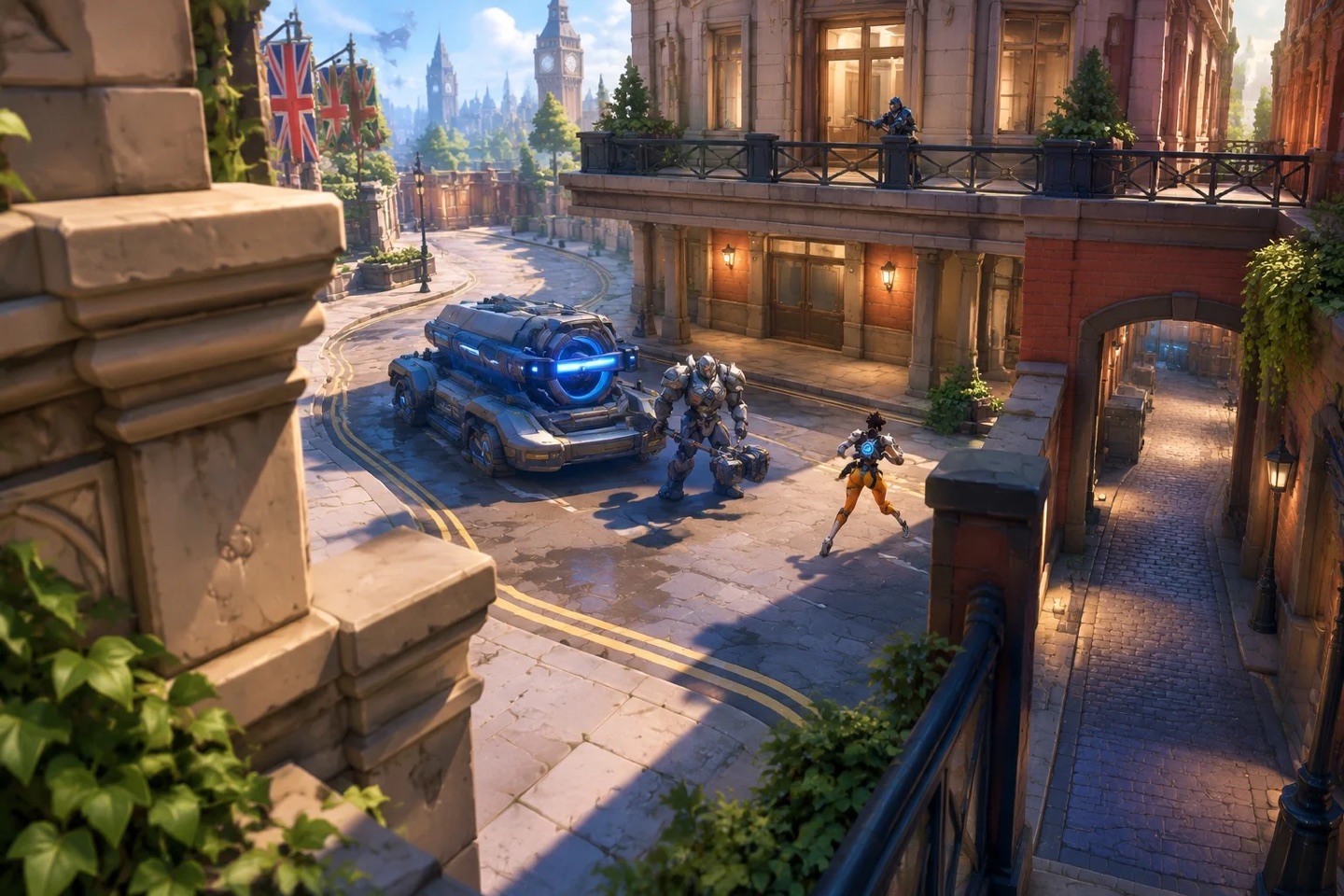 Concept illustration of an escort street with a balcony, corner and return route